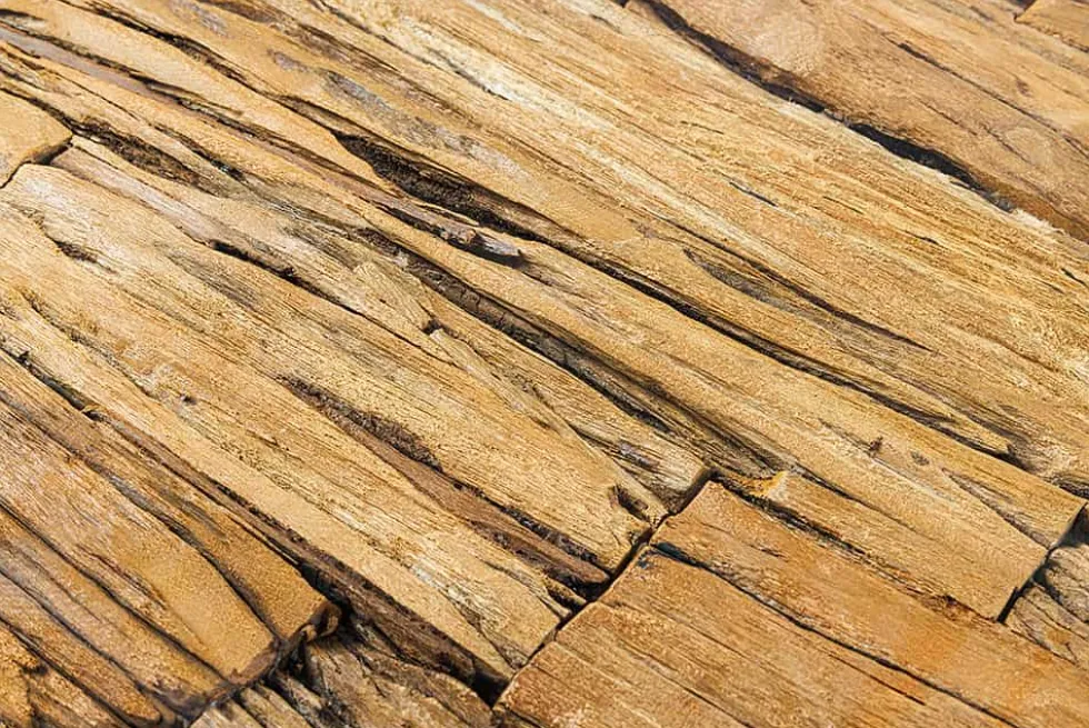 Massiver Esstisch BARRACUDA 220cm braun Teakholz silber Sterngestell Glasplatte