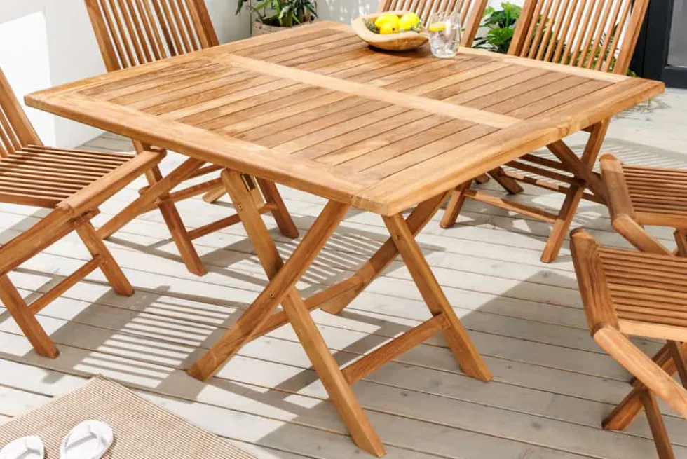 Massiver Esstisch EMPIRE TEAK 100cm natur Teakholz klappbar