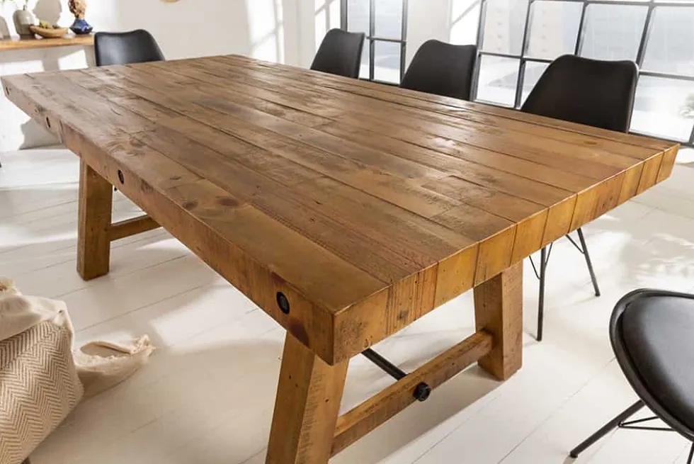 Massiver Esstisch FINCA 165cm vintage braun recyceltes Pinienholz Industrial Design