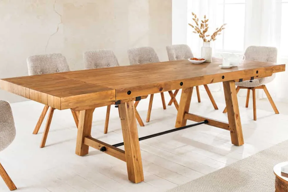Massiver Esstisch FINCA 165-240cm vintage braun verlängerbar recyceltes Pinienholz