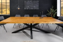 Massiver Esstisch GALAXIE 240cm vintage braun recyceltes Pinienholz schwarzes Stahlgestell