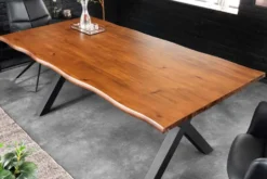 Massiver Esstisch GENESIS 200cm braun Akazienholz schwarz X-Gestell Baumkante