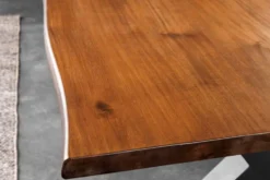 Massiver Esstisch GENESIS 200cm braun Akazienholz schwarz X-Gestell Baumkante