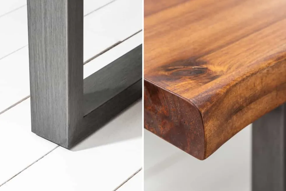 Massiver Esstisch GENESIS 200cm braun Akazienholz Baumkante Eisengestell Industrial