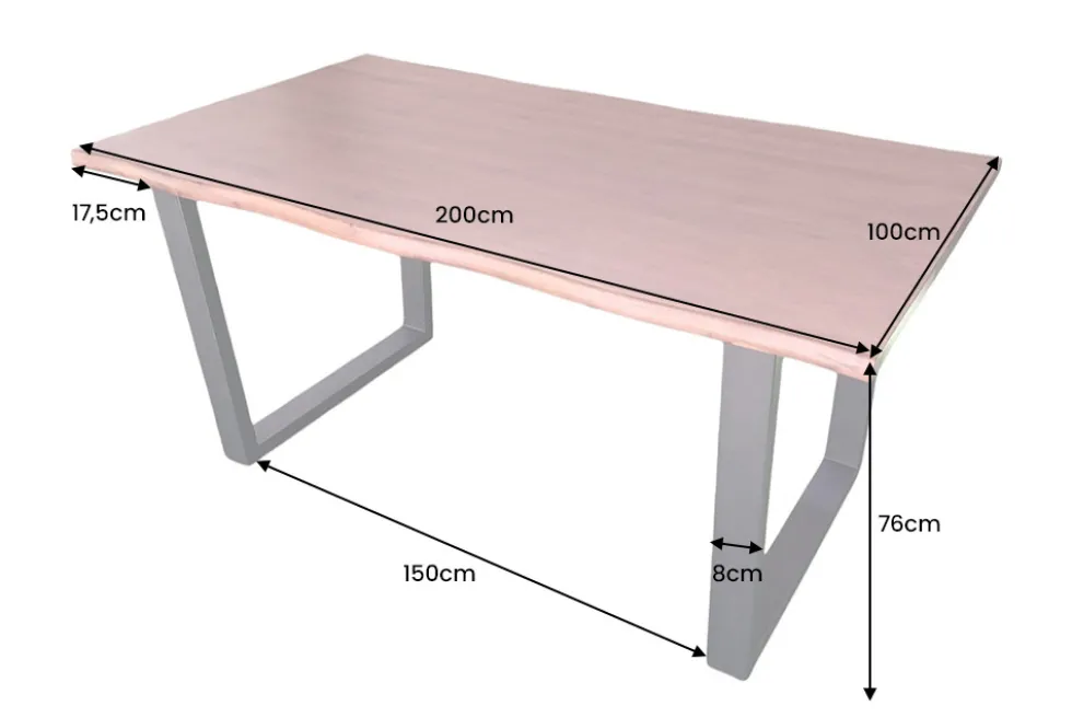 Massiver Esstisch GENESIS 200cm braun Akazienholz Baumkante Eisengestell Industrial