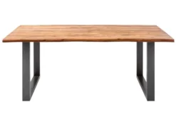 Massiver Esstisch GENESIS 200cm braun Akazienholz Baumkante Eisengestell Industrial