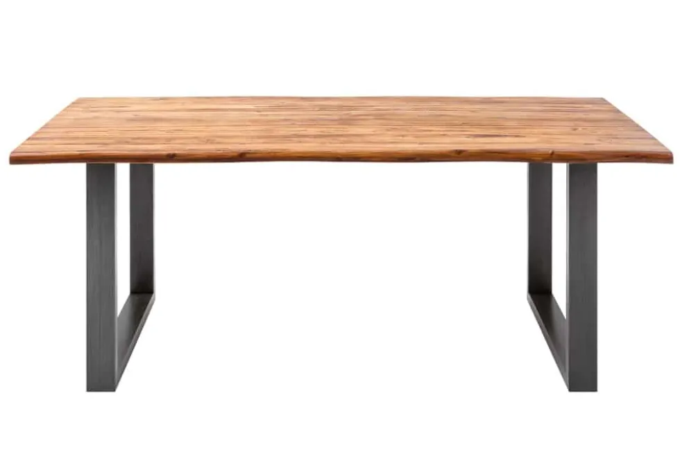 Massiver Esstisch GENESIS 200cm braun Akazienholz Baumkante Eisengestell Industrial