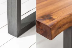 Massiver Esstisch GENESIS 180cm braun Akazienholz Baumkante Eisengestell Industrial