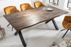 Massiver Esstisch GENESIS VINTAGE 200cm braun Akazienholz schwarzes X-Gestell Baumkante
