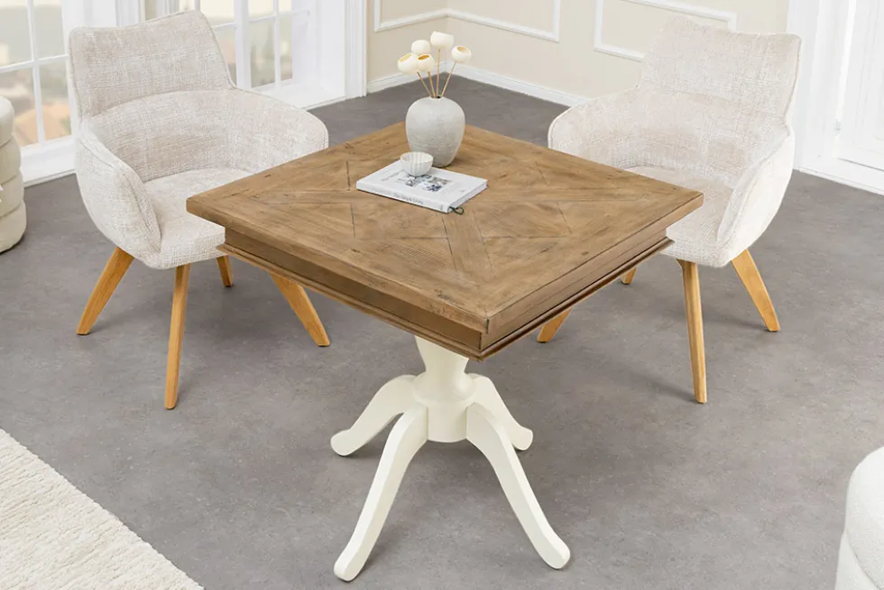 Massiver Esstisch HAMPTONS 70cm hellbraun creme recycelte Pinie Bistrotisch