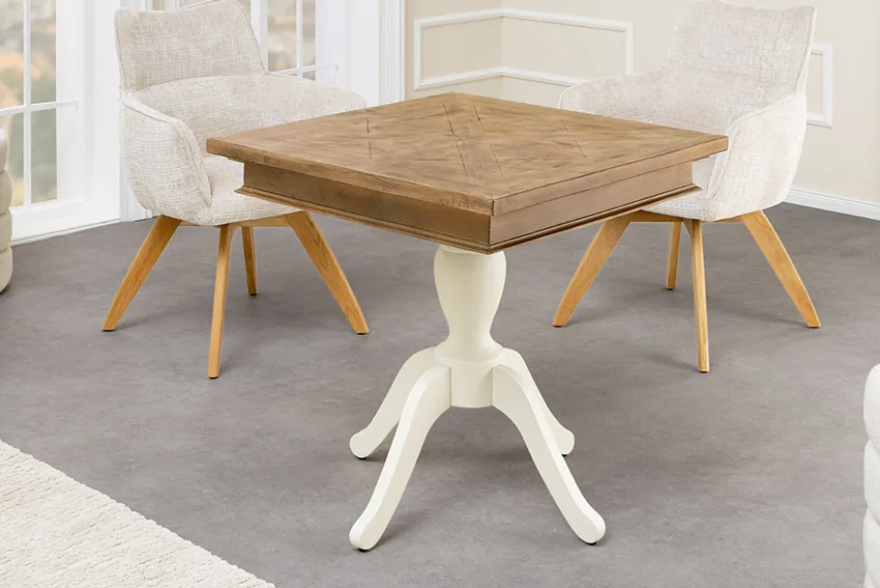 Massiver Esstisch HAMPTONS 70cm hellbraun creme recycelte Pinie Bistrotisch