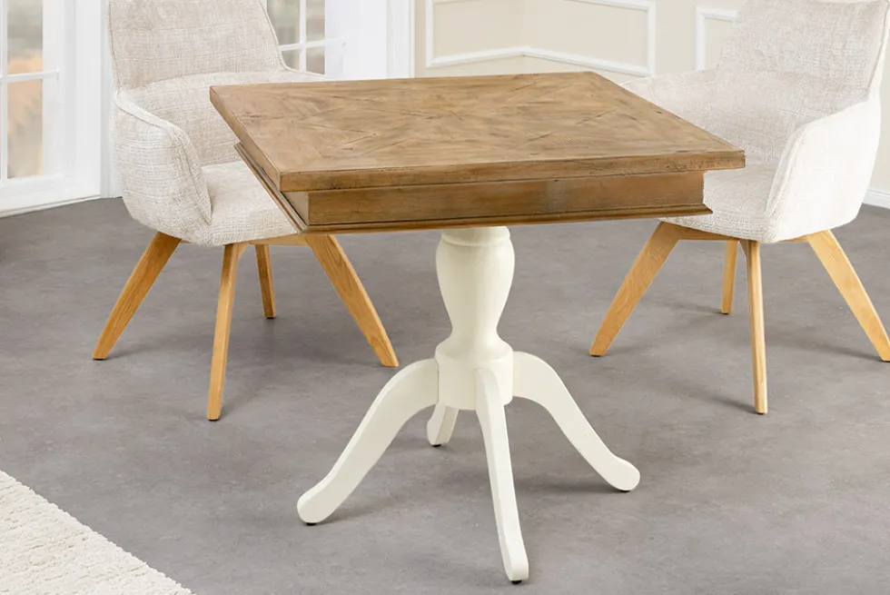 Massiver Esstisch HAMPTONS 70cm hellbraun creme recycelte Pinie Bistrotisch