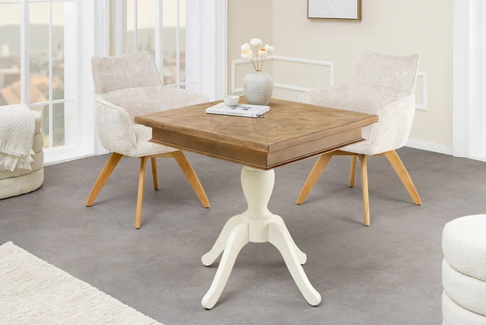 Massiver Esstisch HAMPTONS 70cm hellbraun creme recycelte Pinie Bistrotisch