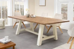 Massiver Esstisch HAMPTONS 200cm hellbraun creme Pinienholz