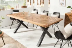 Massiver Esstisch INFINITY HOME 160cm natur schwarz Mangoholz Industrial Design X-Gestell
