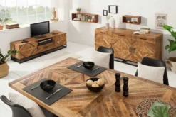 Massiver Esstisch INFINITY HOME 160cm natur schwarz Mangoholz Industrial Design X-Gestell