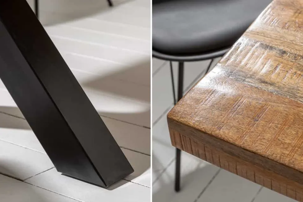 Massiver Esstisch IRON CRAFT 240cm natur Mangoholz Industrial Design X-Gestell schwarz Metall