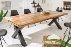 Massiver Esstisch IRON CRAFT 240cm natur Mangoholz Industrial Design X-Gestell schwarz Metall