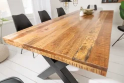 Massiver Esstisch IRON CRAFT 240cm natur Mangoholz Industrial Design X-Gestell schwarz Metall