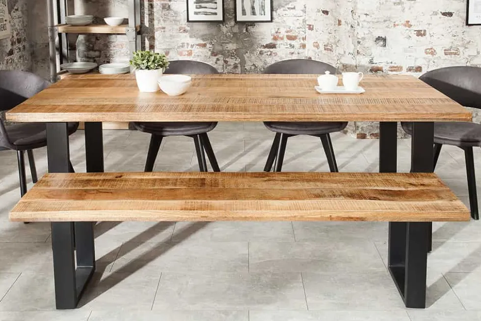 Massiver Esstisch IRON CRAFT 180cm natur Mangoholz Eisen Kufengestell Industrial Design