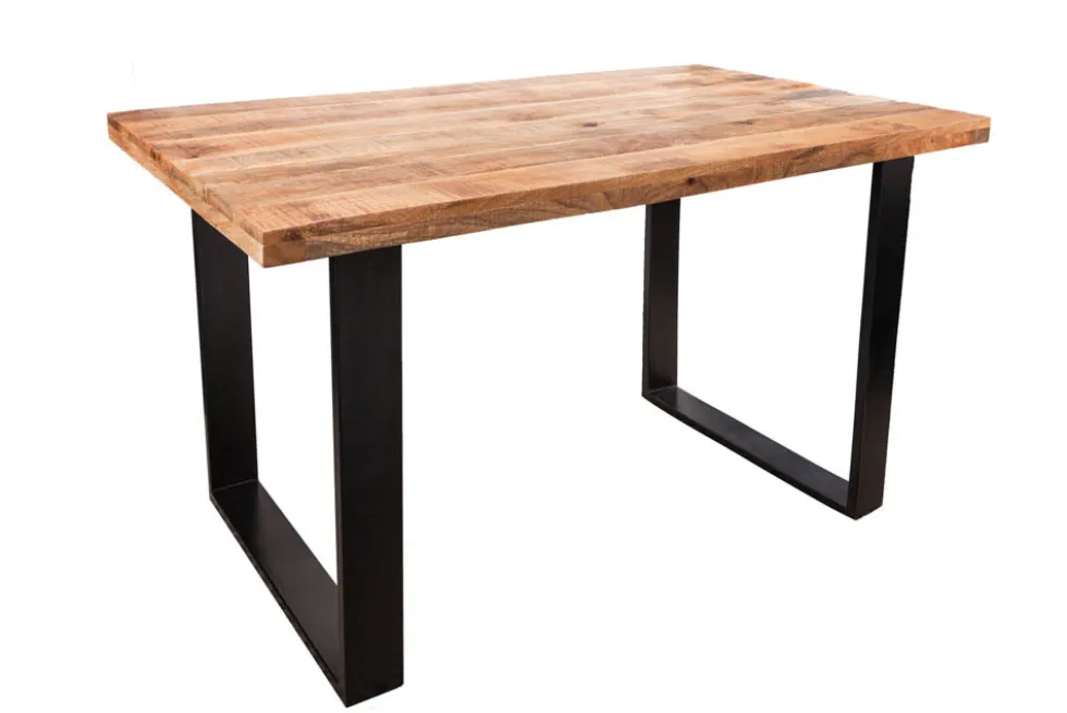 Massiver Esstisch IRON CRAFT 140cm Mangoholz schwarzes Eisengestell Kufe Industrial Design