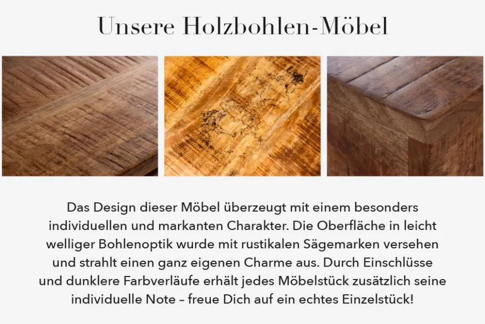 Massiver Esstisch IRON CRAFT 200cm natur Mangoholz Eisen Kufengestell Industrial Design