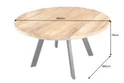 Massiver Esstisch IRON CRAFT 140cm natur rund Mangoholz Metall Industrial Design