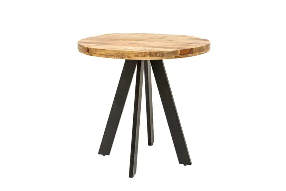 Massiver Esstisch IRON CRAFT 100cm rund natur Mangoholz schwarzes Metallgestell