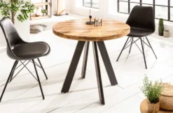 Massiver Esstisch IRON CRAFT 100cm rund natur Mangoholz schwarzes Metallgestell