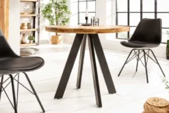 Massiver Esstisch IRON CRAFT 100cm rund natur Mangoholz schwarzes Metallgestell