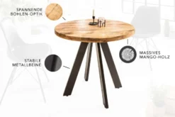 Massiver Esstisch IRON CRAFT 100cm rund natur Mangoholz schwarzes Metallgestell