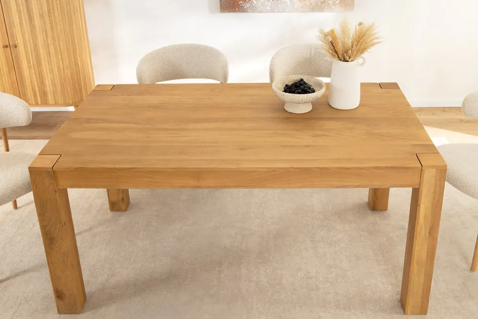 Massiver Esstisch MAKASSAR 160cm natur Mangoholz cream finish lackiert rechteckig