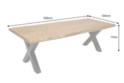 Massiver Esstisch MAMMUT 300cm natur Akazie schwarz Metall Baumkante 5cm Tischplatte