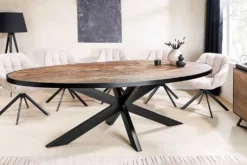 Massiver Esstisch MOUNTAIN SOUL 240cm rötlich grün schwarz oval Naturstein Eisen