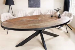 Massiver Esstisch MOUNTAIN SOUL 240cm rötlich grün schwarz oval Naturstein Eisen