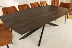 Massiver Esstisch SIGNUM 220cm dunkelbraun Mangoholz Bootsform Sterngestell