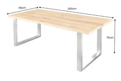 Massiver Esstisch WILD OAK 200cm natur silber Wildeiche Baumkante Edelstahl U-Gestell