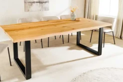 Massiver Esstisch WILD OAK 160cm natur schwarz Wildeiche Baumkante Metall U-Gestell