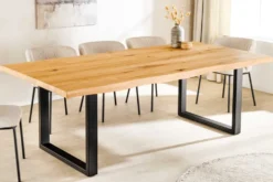 Massiver Esstisch WILD OAK 160cm natur schwarz Wildeiche Baumkante Metall U-Gestell
