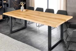 Massiver Esstisch WILD OAK 160cm natur schwarz Wildeiche Baumkante Metall U-Gestell