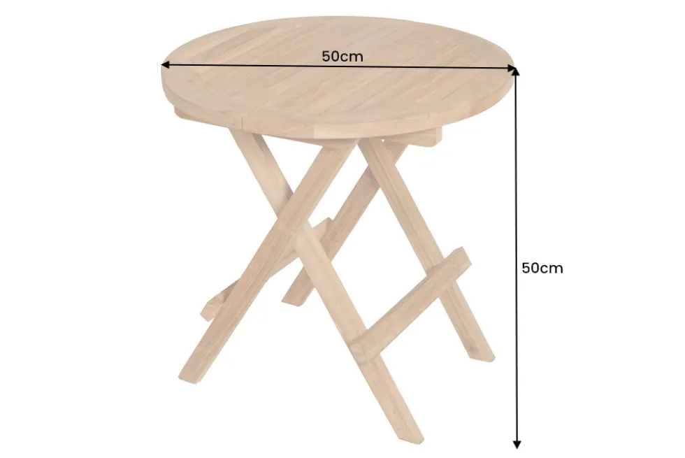 Massiver Gartenbeistelltisch EMPIRE TEAK 50cm natur Teakholz klappbar rund Outdoor
