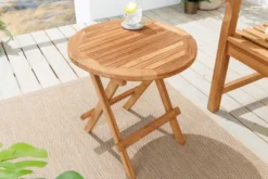 Massiver Gartenbeistelltisch EMPIRE TEAK 50cm natur Teakholz klappbar rund Outdoor