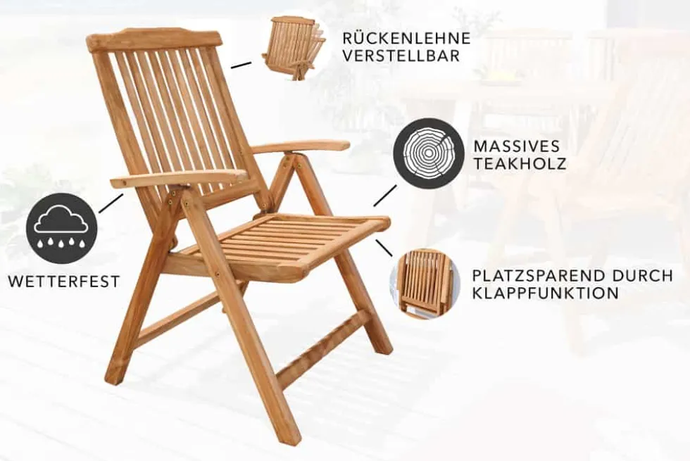 Massiver Gartenstuhl EMPIRE TEAK Teakholz klappbar