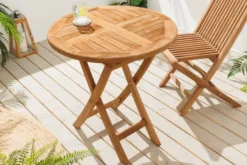 Massiver Gartentisch EMPIRE TEAK 70cm natur Teakholz rund klappbar Balkontisch Outdoor