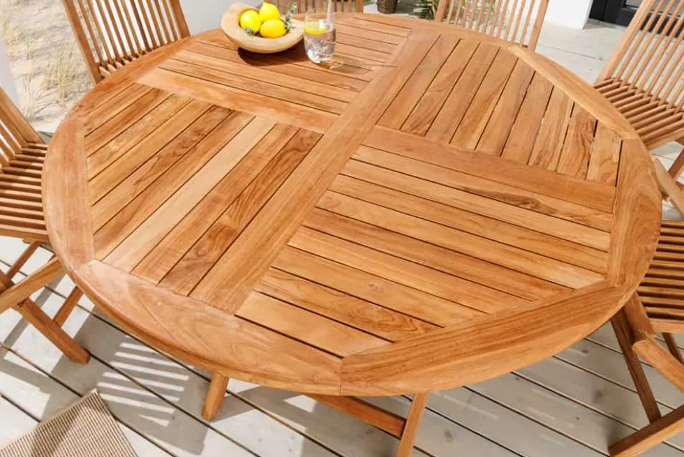 Massiver Gartentisch EMPIRE TEAK 120cm natur Teakholz rund klappbar Outdoor Balkontisch