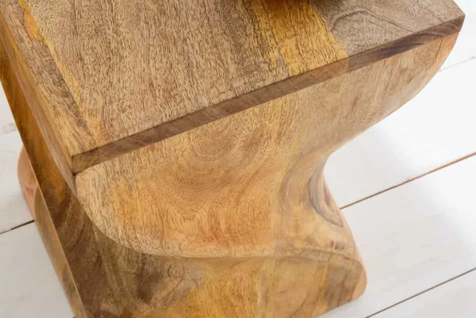 Massiver Hocker TWIST 45cm natur Mangoholz handmade Beistelltisch