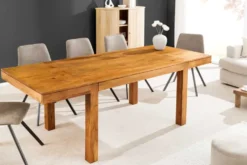 Massiver Holz Esstisch PURE 120-200cm natur honey finish Akazie mit Ansteckplatten