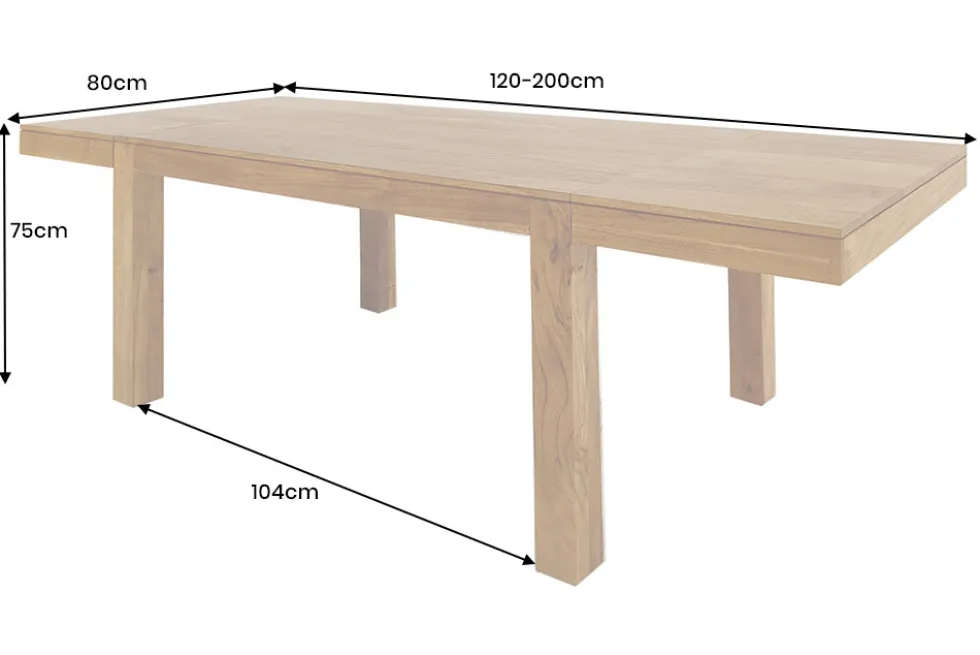 Massiver Holz Esstisch PURE 120-200cm natur honey finish Akazie mit Ansteckplatten