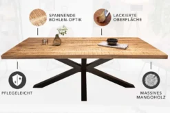 Massiver Industrial Esstisch GALAXIE 160cm Mangoholz sternenförmiges Gestell