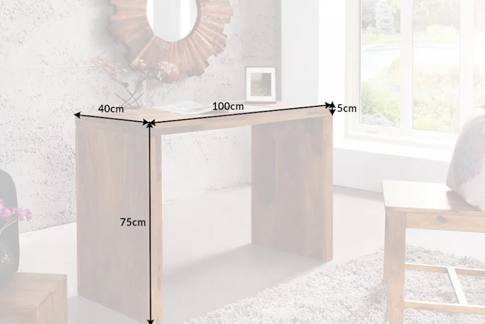 Massiver Konsolentisch MAKASSAR 100cm braun Sheesham stone finish Schreibtisch